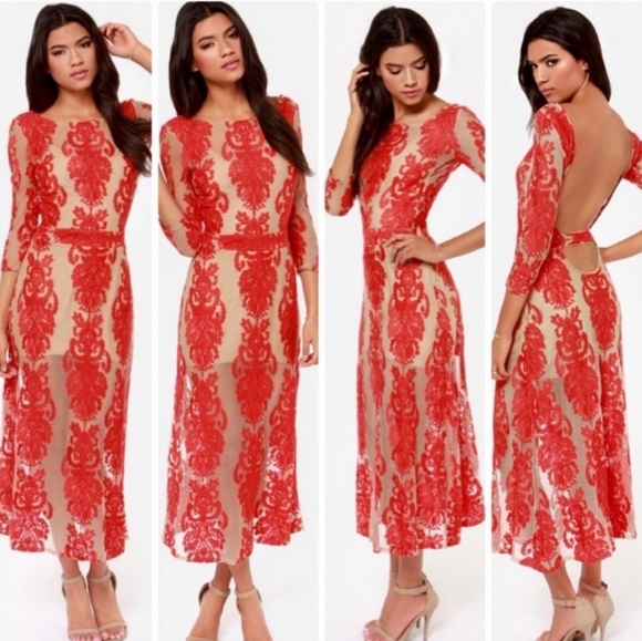 For Love and Lemons San Marcos Midi Dress size XS, Red - Picture 7 of 9